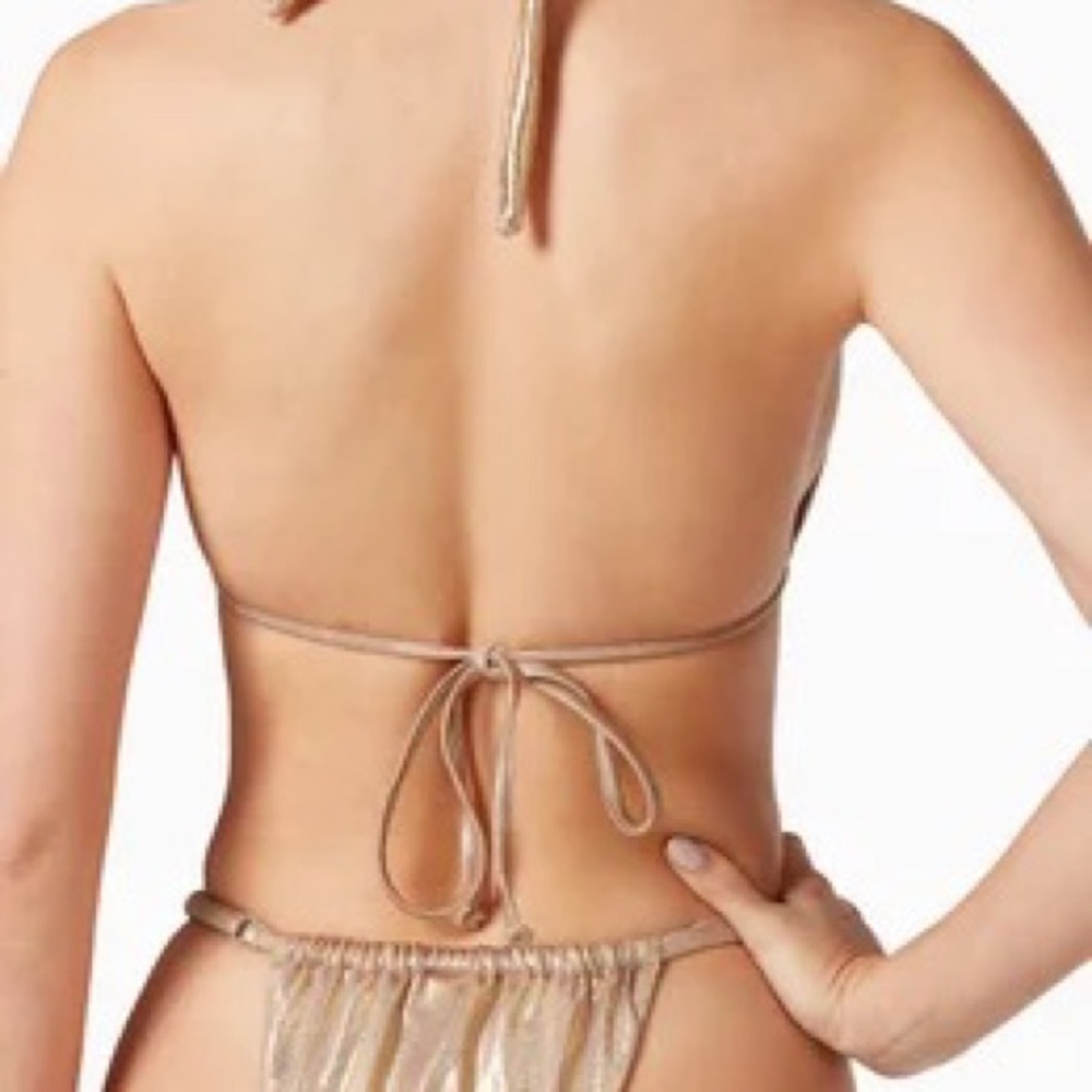 NWT GOOD AMERICAN METALLIC FOIL RUCHED HALTER Bikini Top - Picture 8 of 8